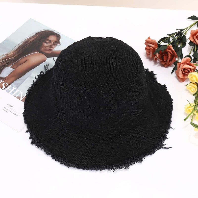 boderier Sun Hats for Women Wide Brim Summer Flap Cover Cap Beach Vacation Travel Accessories (Black) - Image 2